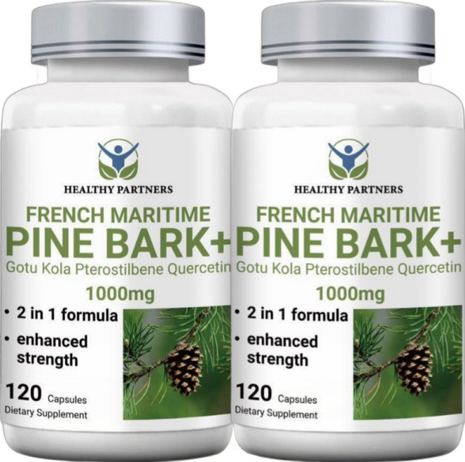 프랑스해안송 소나무껍질추출물 고투콜라 프테로스틸벤 퀘르세틴 1000mg 폴리페놀, 2개, 120정