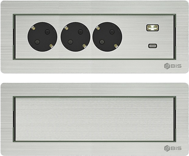 BIS플랫회전콘센트 3구 실버 빌트인 매립 USB 고속충전 사무실 회의실 책상 BID-N203MF, 1개