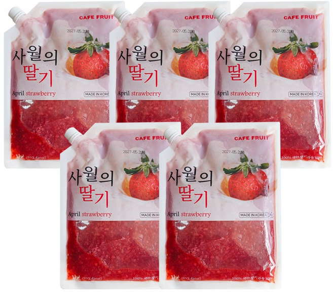 ( 가격인하 ) CAFE FRUIT 국산 딸기 과육이 살아있는 사월의 딸기청 1KG, 5개