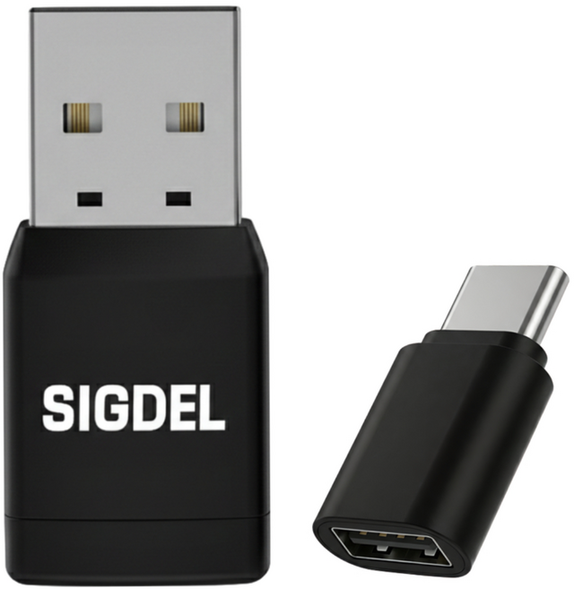 시그델 차량용 무선 초소형 올인원 슬림 안드로이드 오토 카플레이 동시 호환 2in1 동글 USB C타입 A타입 CAC-01, 블랙