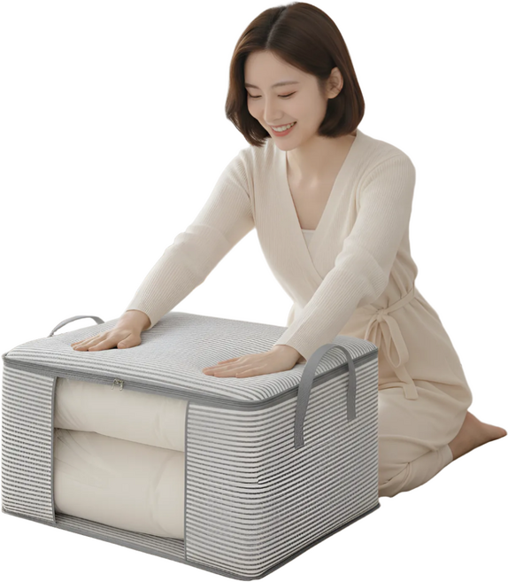 온세아 1+1 고급 이불 압축 파우치 옷 보관함, 그레이스트라이프,그레이스트라이프, 2개