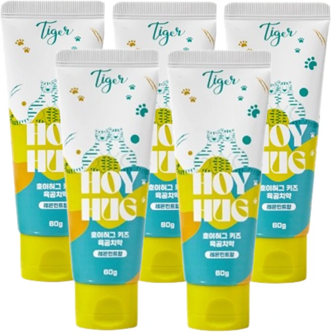호이허그 키즈 어린이 고불소 치약 1450ppm, 5개, 60g - 쿠팡