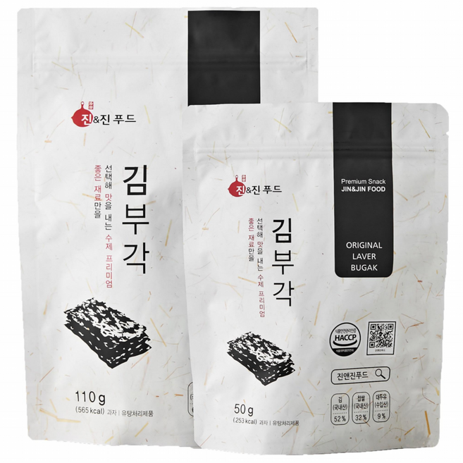 진앤진푸드 담백하고 고소한 일품 수제 찹쌀 김부각 아이들 간식 맥주 안주 회사 간식, 50g, 3개