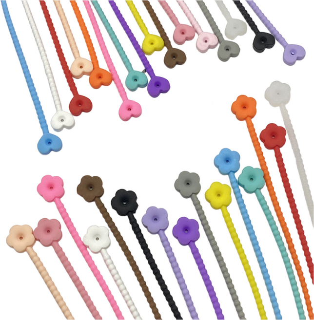 하트 꽃 실리콘 케이블타이 전선정리 키링 부자재, 꽃블랙, 1개