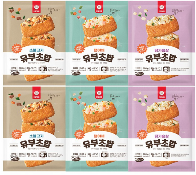 [소기비한 임박 2026-05-13까지] 천일식품 유부초밥 360g 혼합 6개 (소불고기 2개+햄야채 2개+닭가슴살 2개)