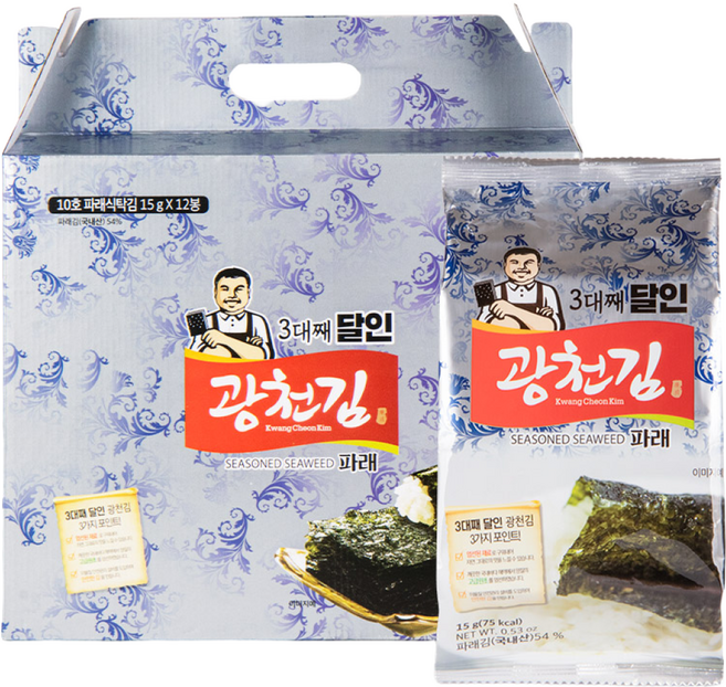 광천김 선물세트 3대째 달인 10호 파래 식탁김 15g 12봉 세트