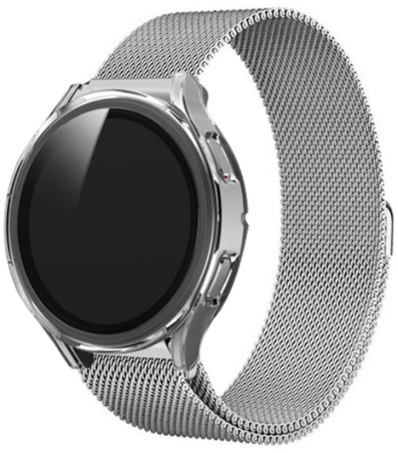 림스테일 갤럭시워치6 메탈 스트랩 + 액정보호형 풀커버 케이스, 실버