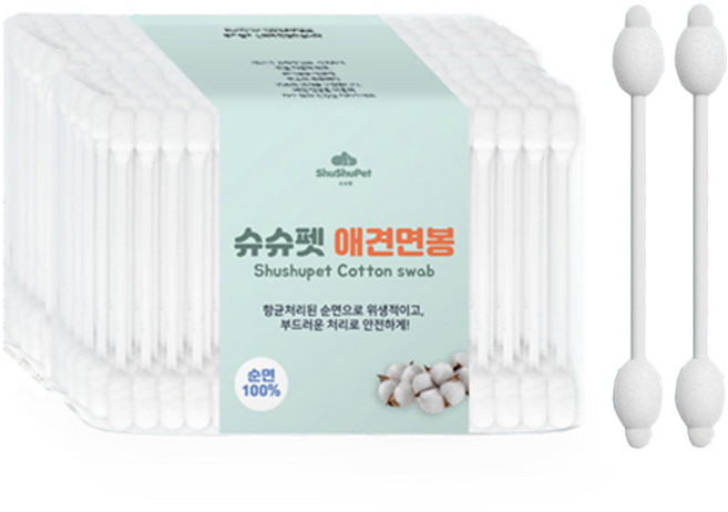 슈슈펫 반려동물 전용 애견면봉, 2개, 100개입