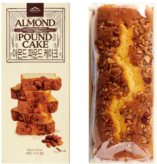 신라명과 아몬드파운드케이크 /주문제작 택배발송당일 생산.선물용 쇼핑백 증정, 500g, 1개