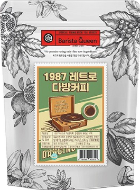 바리스타퀸 1987 레트로 다방커피 파우더, 1kg, 1개입, 6개
