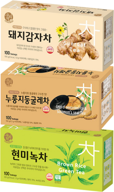 송원 현미녹차 +누룽지둥굴레차 +돼지감자차 (300T)