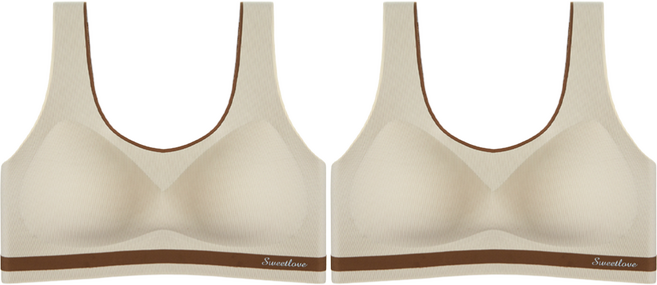 여성용 안돌아가는 일체고정컵 운동 편한 노와이어 심리스 브라탑 2p