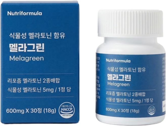 식물성 멜라토닌 5mg 2중배합 리포좀 수면유도제 식약청인증 HACCP 수면보조제 멜라그린, 1개, 30정