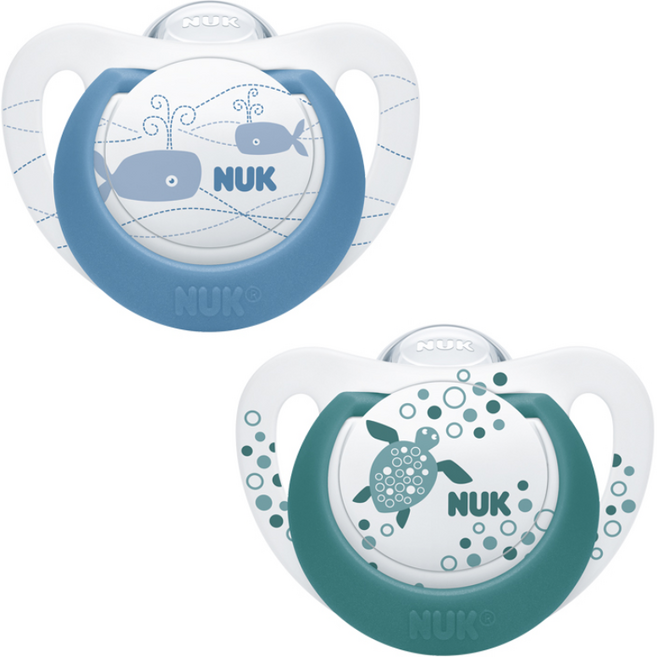 누크 NEW 지니어스 노리개젖꼭지 S1 2p 세트, 0~6개월, 블루, 1세트