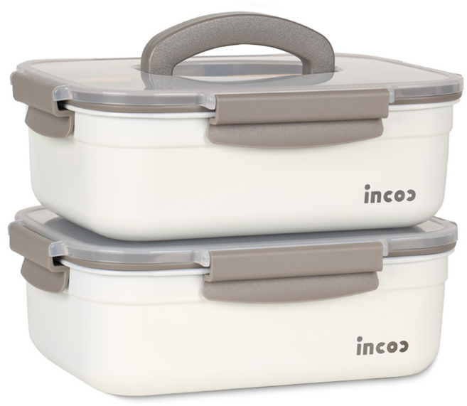 인콕 스텐콕 크림 스텐밀폐용기 직사각 핸디 2호, 2개, 2.8L