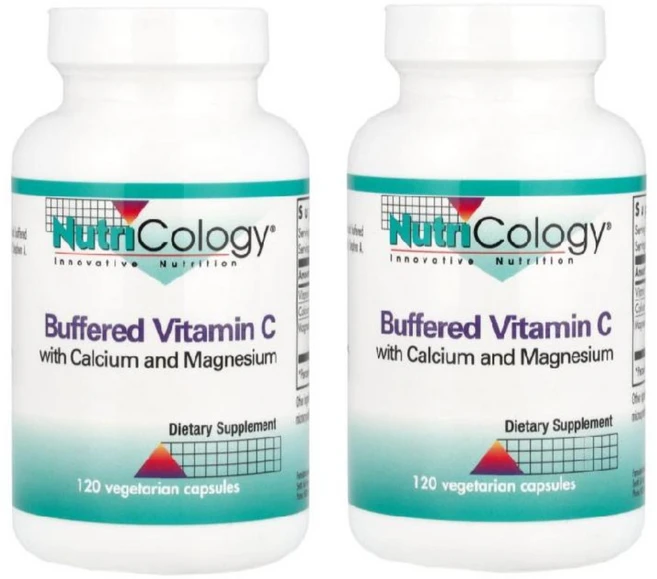 1+1 뉴트리콜로지 칼슘 및 마그네슘이 함유된 완충형 비타민C 베지 캡슐 120정, 2개 - 쿠팡