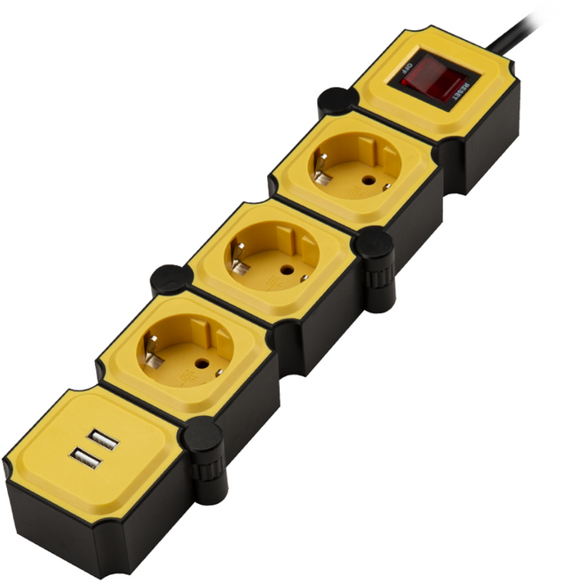 파워존 테트리스 고용량 디자인 절전 멀티탭 3구 USB 블랙 + 옐로우, 50cm, 블랙+블랙, 1개