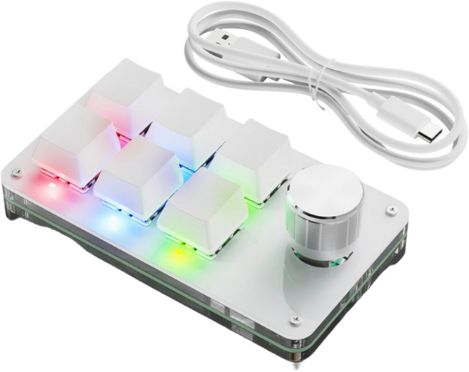 SIKAI 프로그래밍 매크로 단축키 키보드 디자이너 전용 단축키 포토샵 영상 편집 한손 편집 가능 전문가 전용, 6키+1노브(유선+RGB), 화이트