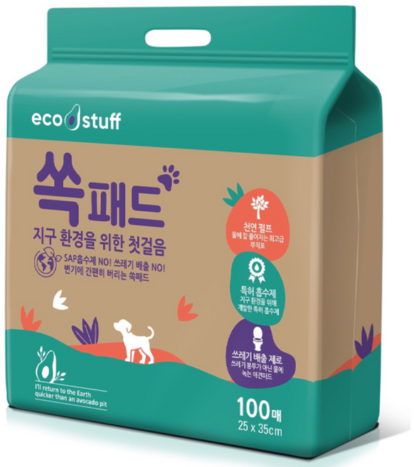 에코스터프 쏙패드 100매 /물에녹는 배변패드/변기에 간편처리 패드 배변패드, 1세트, 100개입