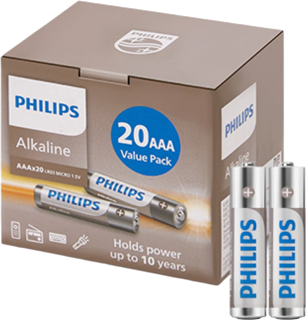 필립스 알카라인 AAA 대용량 건전지, 1개, 20개입