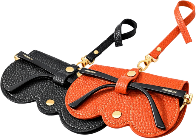 1+1 여성용 휴대용 가죽 선글라스 안경 케이스 스트랩 파우치 안경집 오렌지색 + 블랙