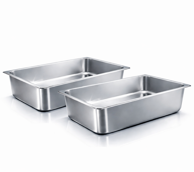 강화 스테인리스 사각 업소용 주방 냉장고 반찬 스텐밧드 견고한 바트 용기, 2개, 높이 10센치 본체