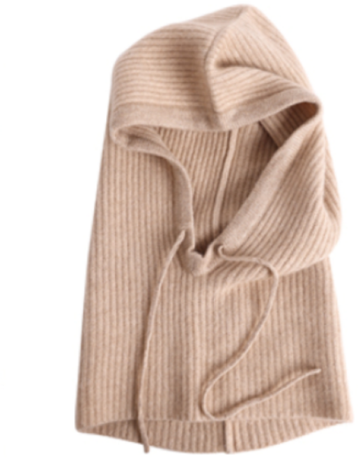 캐시미어 100 바라클라바 니트 후드넥워머, 베이지, 1개