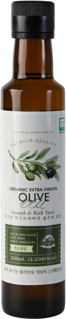 올리오리아 유기농 엑스트라버진 올리브오일 스페인산 피쿠알 PICUAL 냉압착, 7개, 250ml