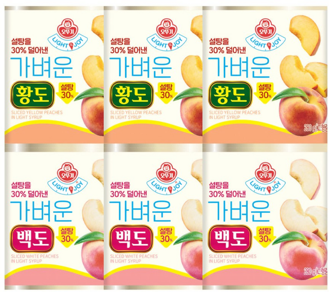 오뚜기 Light&Joy 가벼운 황도 3개+백도 3개(총 6개), 1세트