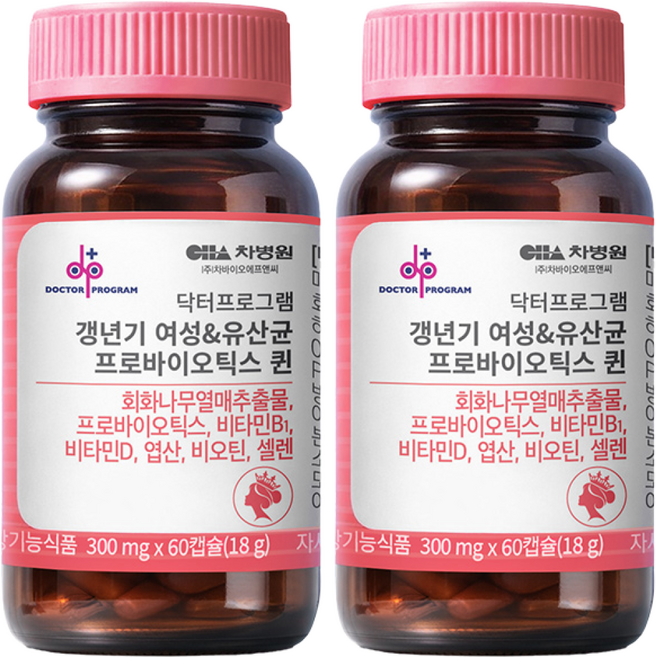 차바이오 닥터프로그램 갱년기 여성&유산균 프로바이오틱스 퀸 건강기능식품, 2개, 60정
