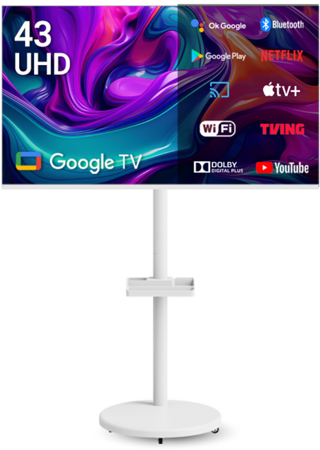 무빙큐빅스 화이트에디션 43인치 4K UHD 삼탠바이미 퍼스트 셋트 이동식 스마트TV 삼텐바이미 중소바이미, 고객직접설치, 스탠드형, 109cm(43인치)