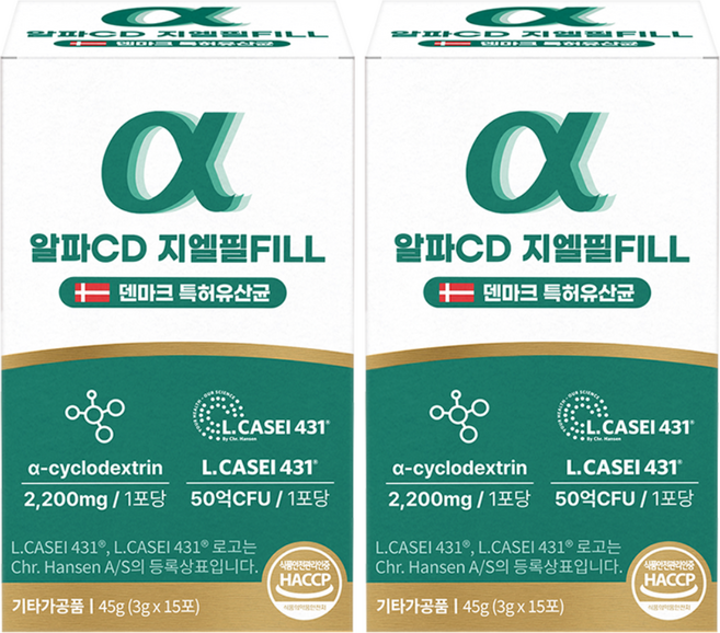 알파CD 지엘필 FILL 알파시클로덱스트린 GLP-1 덴마크 특허 유산균 L.CASEI431 3g x 15포, 15회분, 2박스