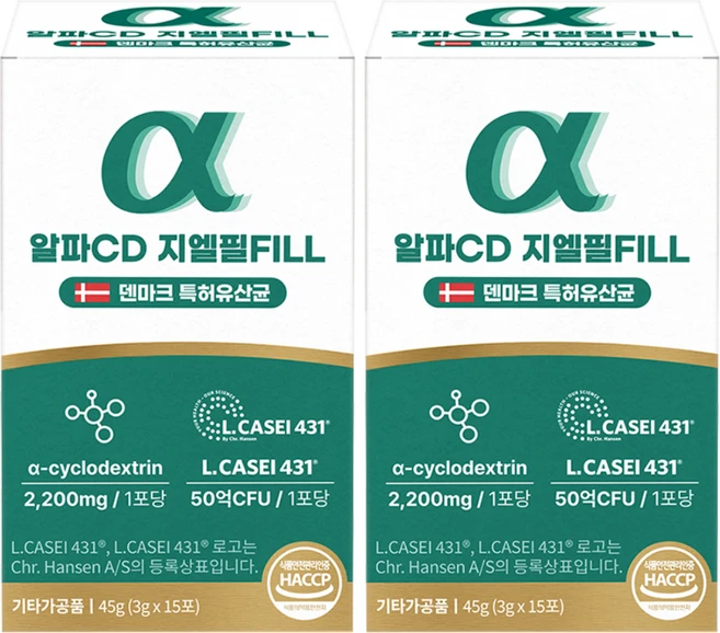 알파CD 지엘필 FILL 알파시클로덱스트린 GLP-1 덴마크 특허 유산균 L.CASEI431 3g x 15포, 15회분, 2박스 - 쿠팡