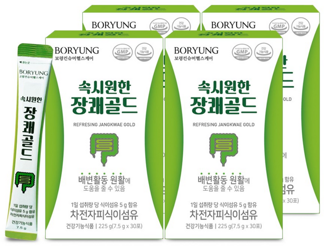 [뭉치면 싸다] 보령 속시원한 장쾌골드 장건강 식이섬유 배변활동원활 쾌변 4개월분 유니바이오, 4박스, 225g