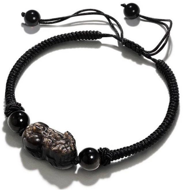 재물운 액막이 스트로베리 쿼츠 실버 옵시디언 비휴 천연 원석 매듭팔찌