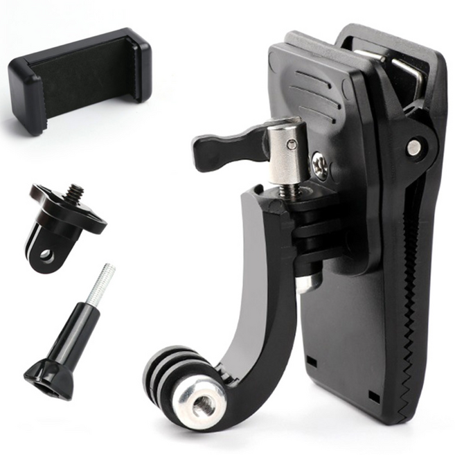 Zoom-AI 고프로 액션캠 호환 360도 회전 클립 마운트 2 나사 세트 퀵클립 악어클립 집게 모자 배낭 거치대, 회전클립2+1/4인치사각아답타+핸드폰거치대, 1개