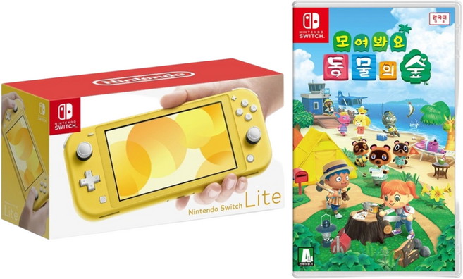 [온라인 공식판매처 에스엠퓨처스] 닌텐도 스위치 라이트 + 모여봐요 동물의 숲 패키지 오늘출발, 라이트 옐로+모동숲 게임팩