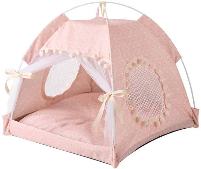 오브펫 가을 캠핑 애견 텐트 하우스 강아지 고양이 반려동물, 레이스 핑크, 1개