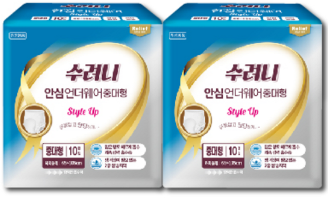 수려니 릴리프 언더웨어 성인기저귀, 2개, 10매입, 중대형