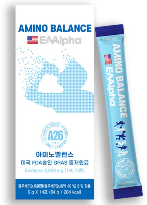 아미노밸런스 EAAlpha 이에이알파 류신 단백질 아미노산 보충제 다이어트 근육강화 BCAA 의 36배 효과, 1박스, 84g