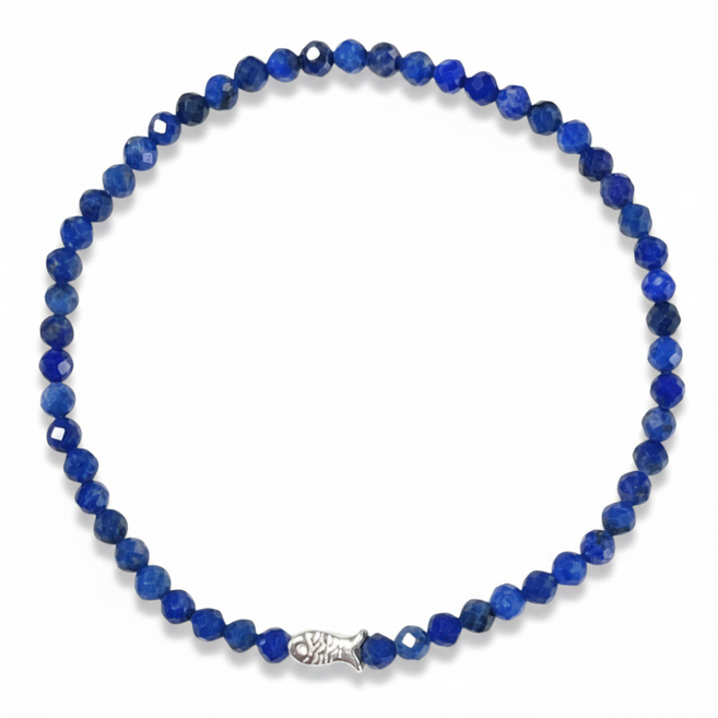 클라(KLAR) 천연 라피스라줄리(Lapis Lazuli) 실버(92.5) 물고기 팔찌 (3미리 컷팅)