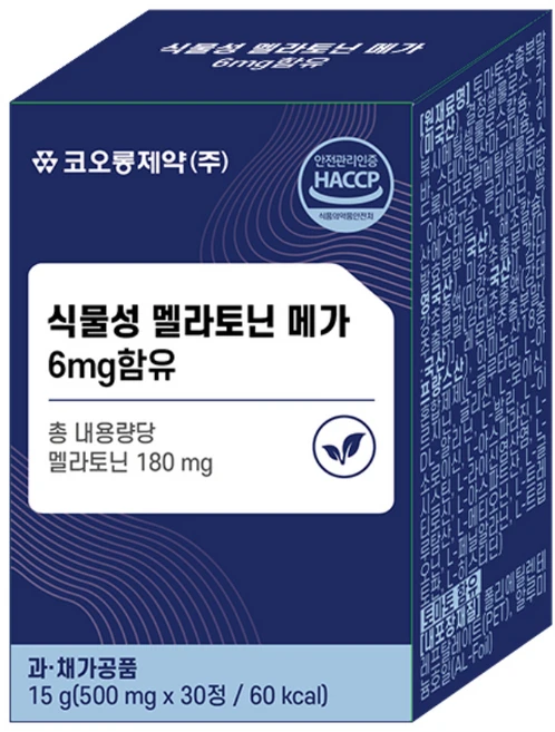 코오롱제약 식물성 멜라토닌 메가 6mg 함유 가바 식약청인증 melatonin 영양제 테아닌 트립토판, 1개, 30정 - 쿠팡
