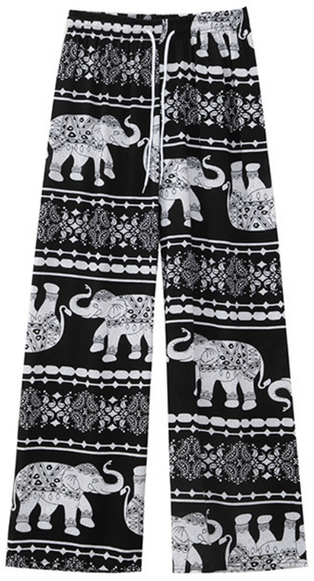 luckyfield 코끼리 아이스 팬츠 여성 여름바지 밴딩 와이드 쿨링바지 여행용 바캉스룩 홈웨어