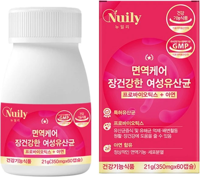 면역케어 장건강한 여성유산균 350mg 60캡슐 프로바이오틱스 아연 면역 장건강 여성 유산균 건강기능식품 뉴일리 띵스팟, 2개, 60정 - 쿠팡