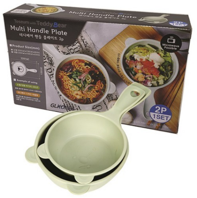 [1+1+1 총 3박스 발송 ] 편리하게 사용 가능한 테디베어 핸들 플레이트 손잡이 앞접시 2p세트 (총6p세트) 그린 색상 어린이 유아 그릇 답례품 선물
