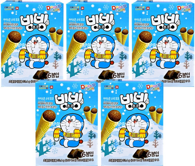 바스락 아이스콘 스낵 초코, 53.4g, 5개