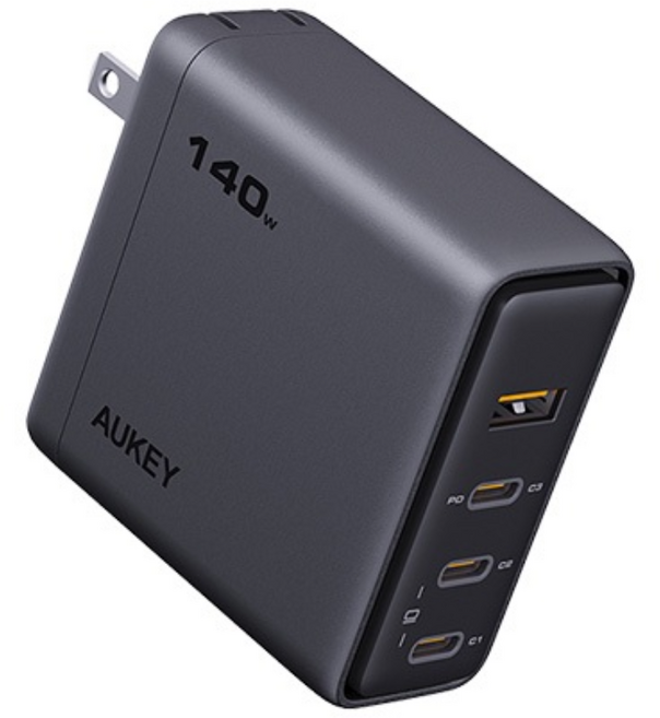 AUKEY Comet Mix 4 140W Type-C 氮化鎵快充充電器, 灰, 1個