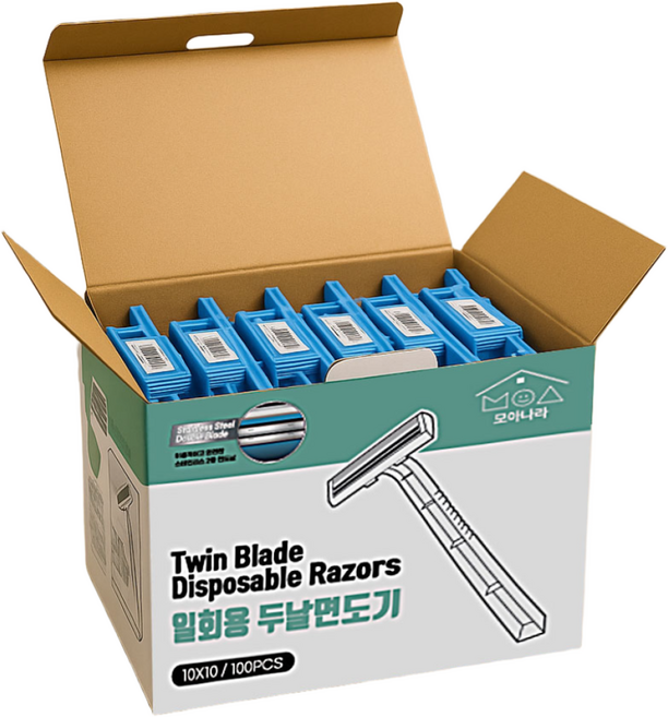 사은품 증정 모아 일회용 면도기 두날 면도기 100입 모텔 호텔 목욕탕 가정용 휴대용, 100개, 1세트
