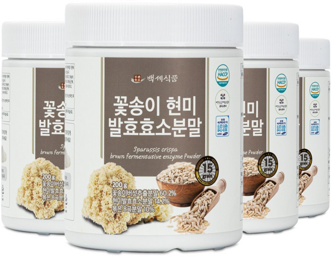 백세식품 꽃송이버섯 현미발효효소 베타글루칸 분말 가루 200g통 40일분 HACCP인증, 200g, 4개