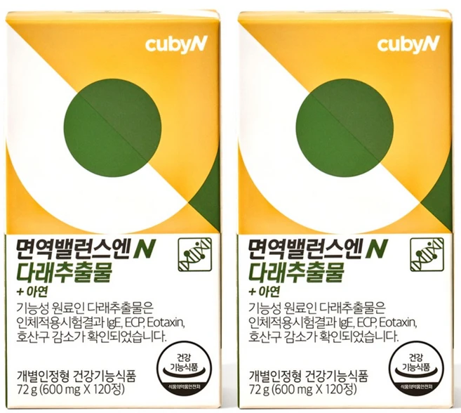 큐비앤 면역밸런스엔 다래추출물, 120정, 2개 - 쿠팡